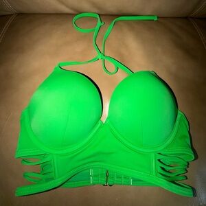 Victoria's Secret Swim Bombshell Push Up Bikini Top Adds 2 Cups Green 32C EUC